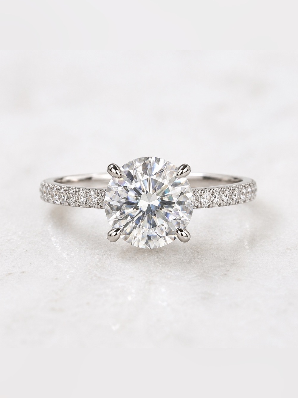 3ct Moissanite Engagement Ring Pave Band D VVS1